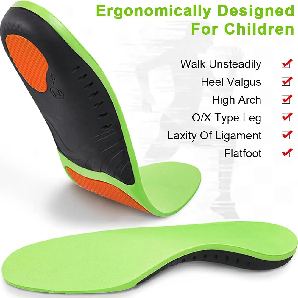 Ailaka Kids Orthotic Arch Support Shoe Insoles, Plantar Fasciitis Cushioning Athletic Inserts for Flatfoot Pain Relief Running Walking 3/5 UK Green