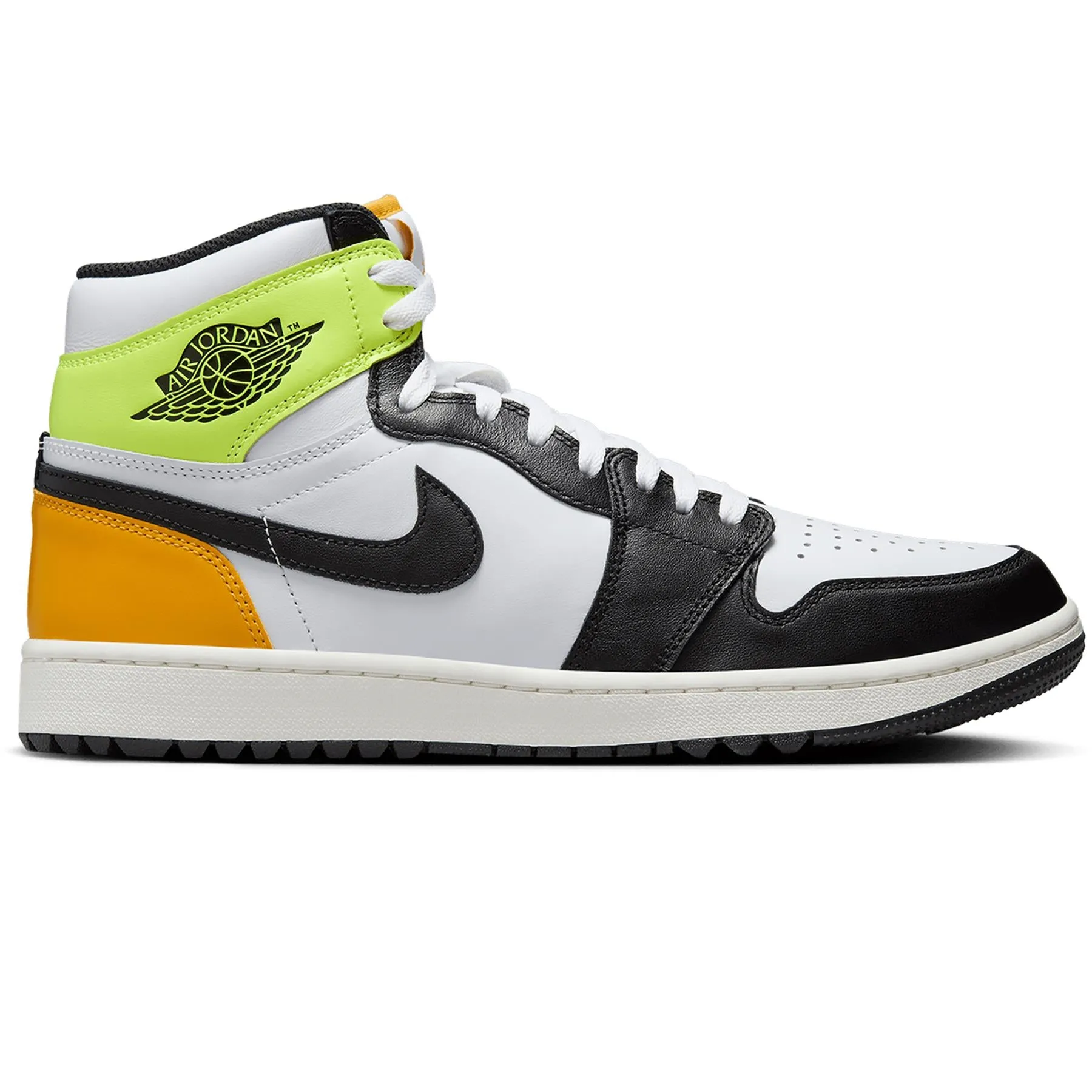 Air Jordan 1 High Top Golf Shoes White/Black/University Gold/Volt - AW24