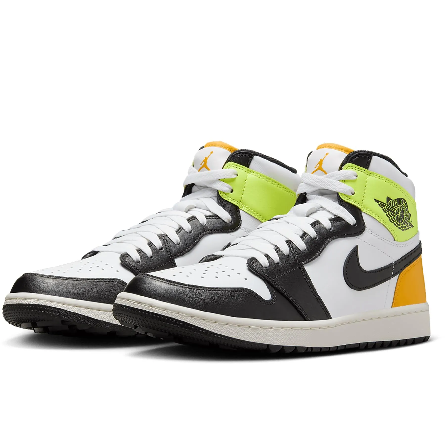 Air Jordan 1 High Top Golf Shoes White/Black/University Gold/Volt - AW24