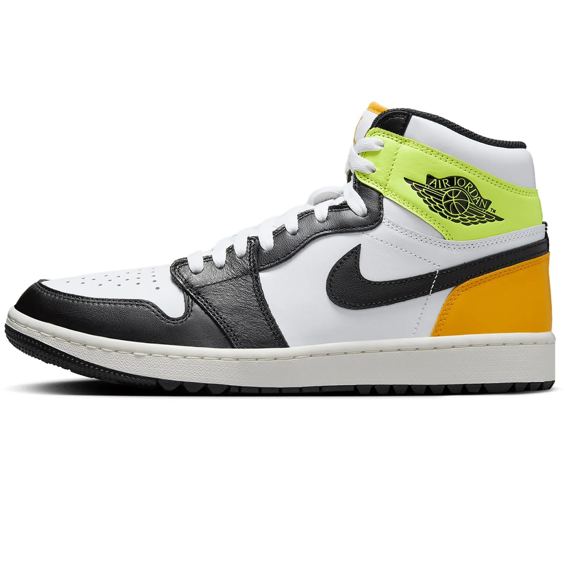 Air Jordan 1 High Top Golf Shoes White/Black/University Gold/Volt - AW24