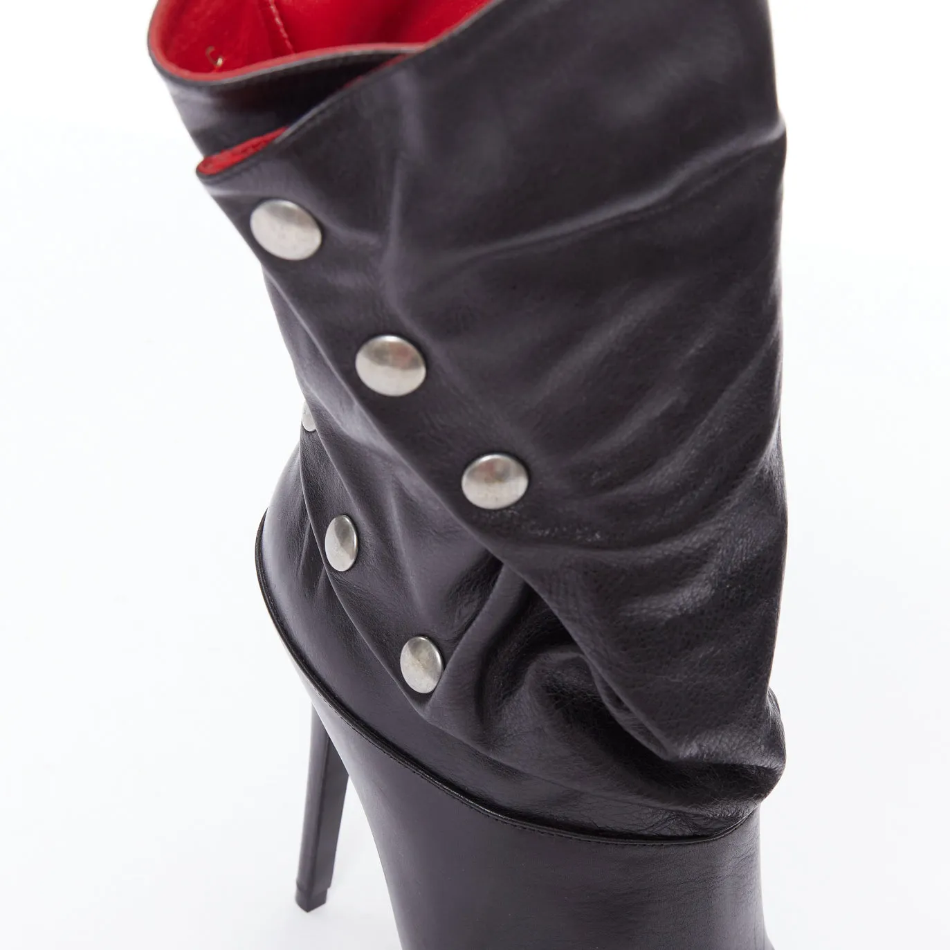 ALEXANDER MCQUEEN black leather red lined pirate biker ankle boots EU39