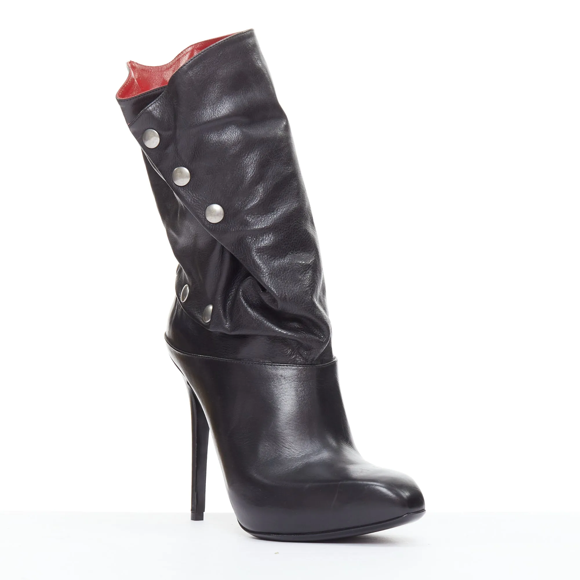 ALEXANDER MCQUEEN black leather red lined pirate biker ankle boots EU39