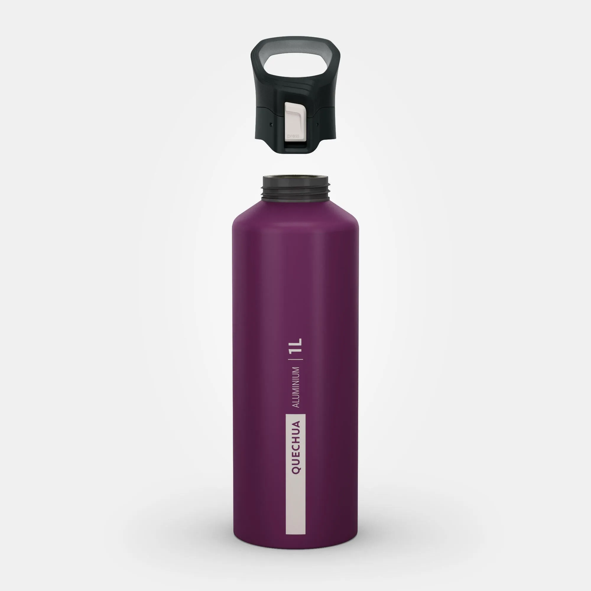 Aluminum camping drinking bottle Quechua MH500 1 l, purple