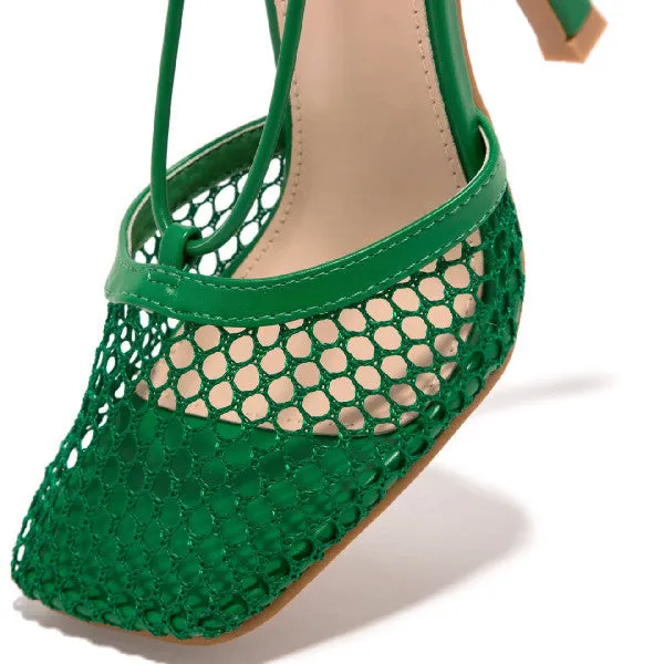 Amozae Fishnet Squared Toe Lace Up Heels