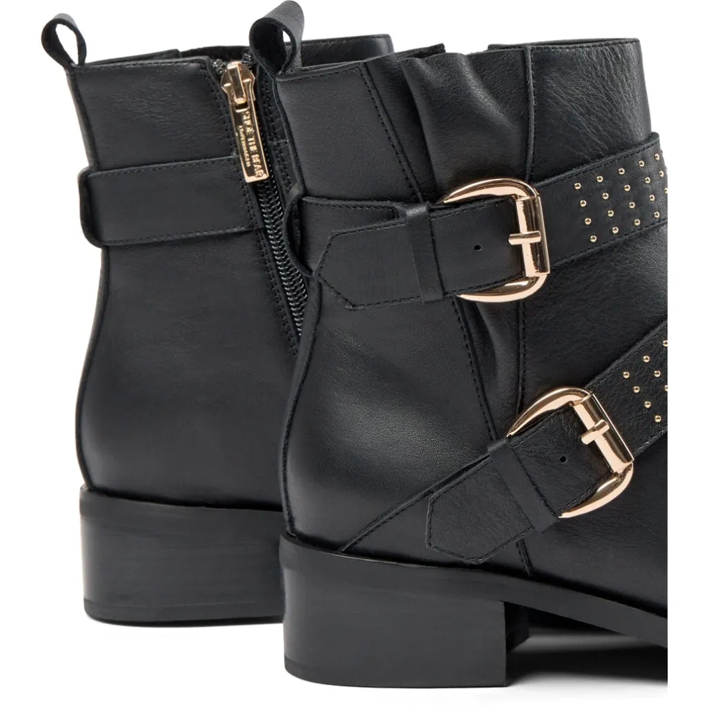 Amy Buckles Leather Boot - BLACK