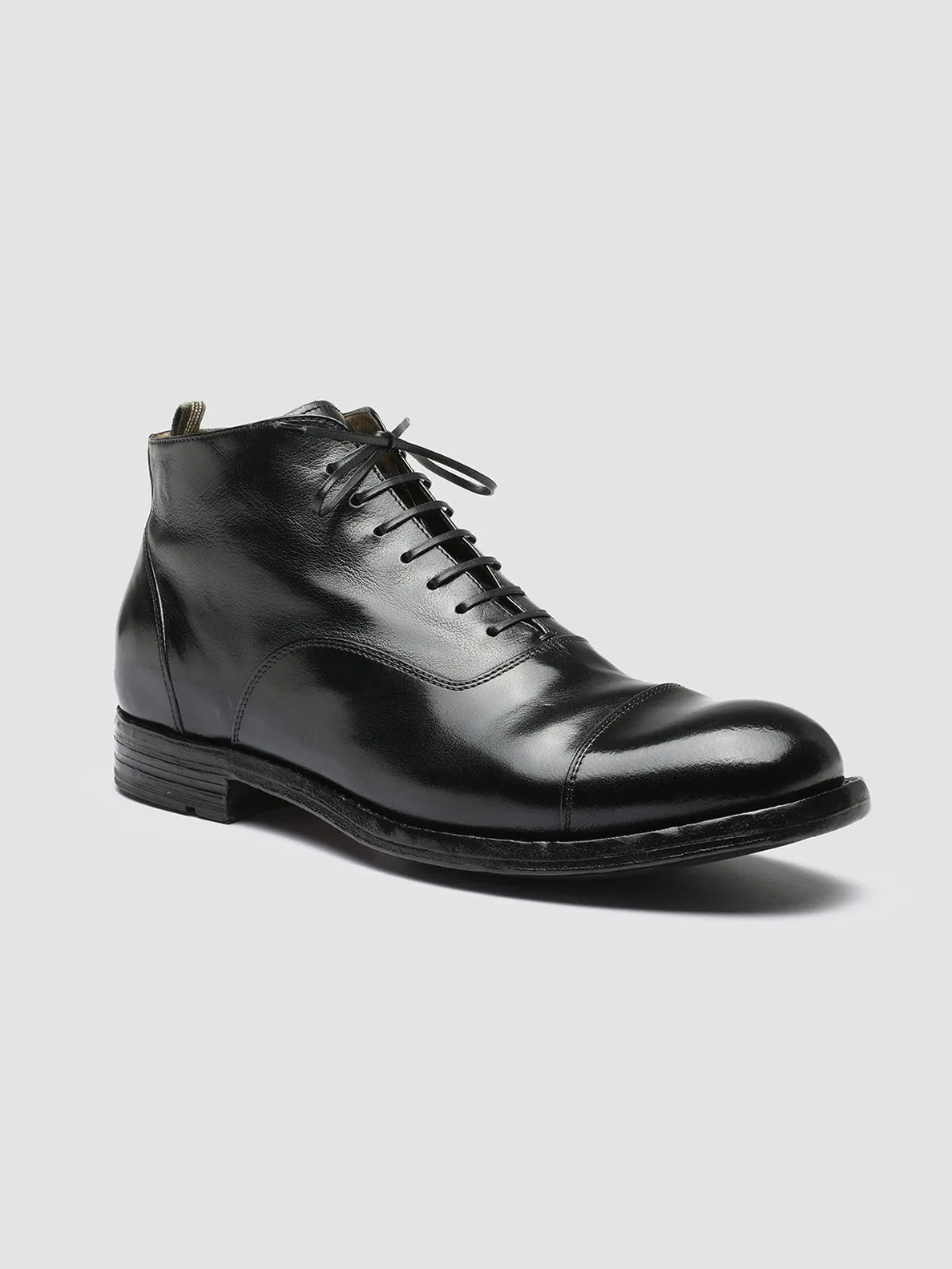 BALANCE 009 - Black Leather Lace Up Ankle Boots