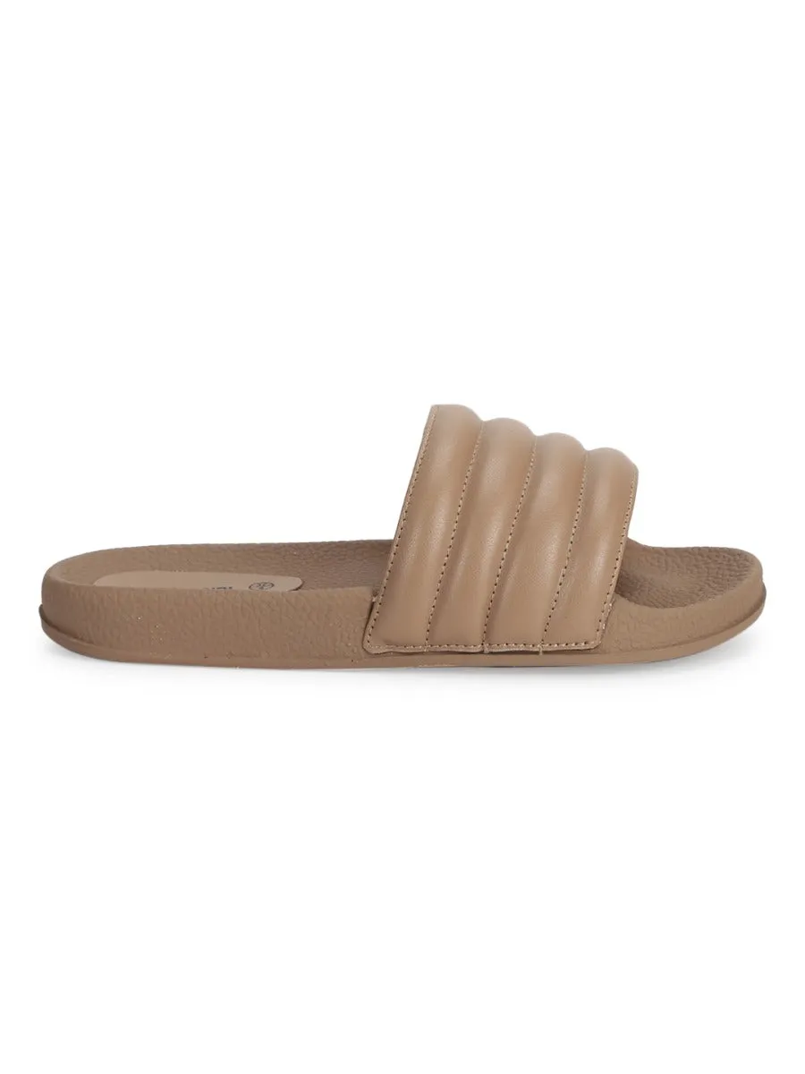 Beige PU Line Quilted Slip Ons