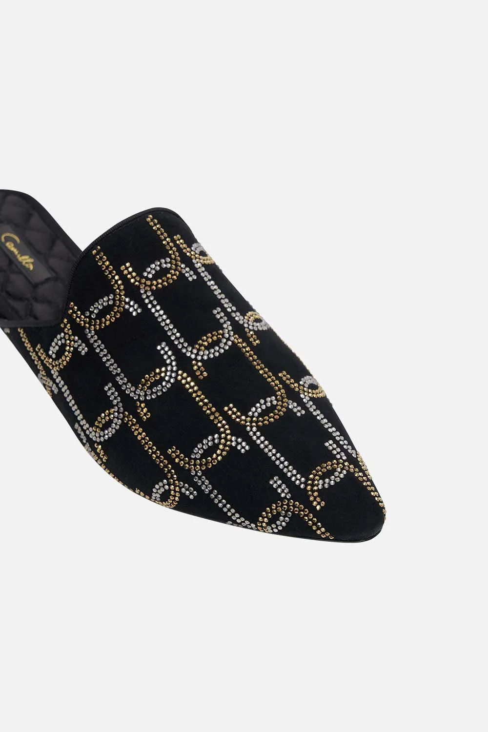 BELLE EMBROIDERED SLIPPER SOLID BLACK