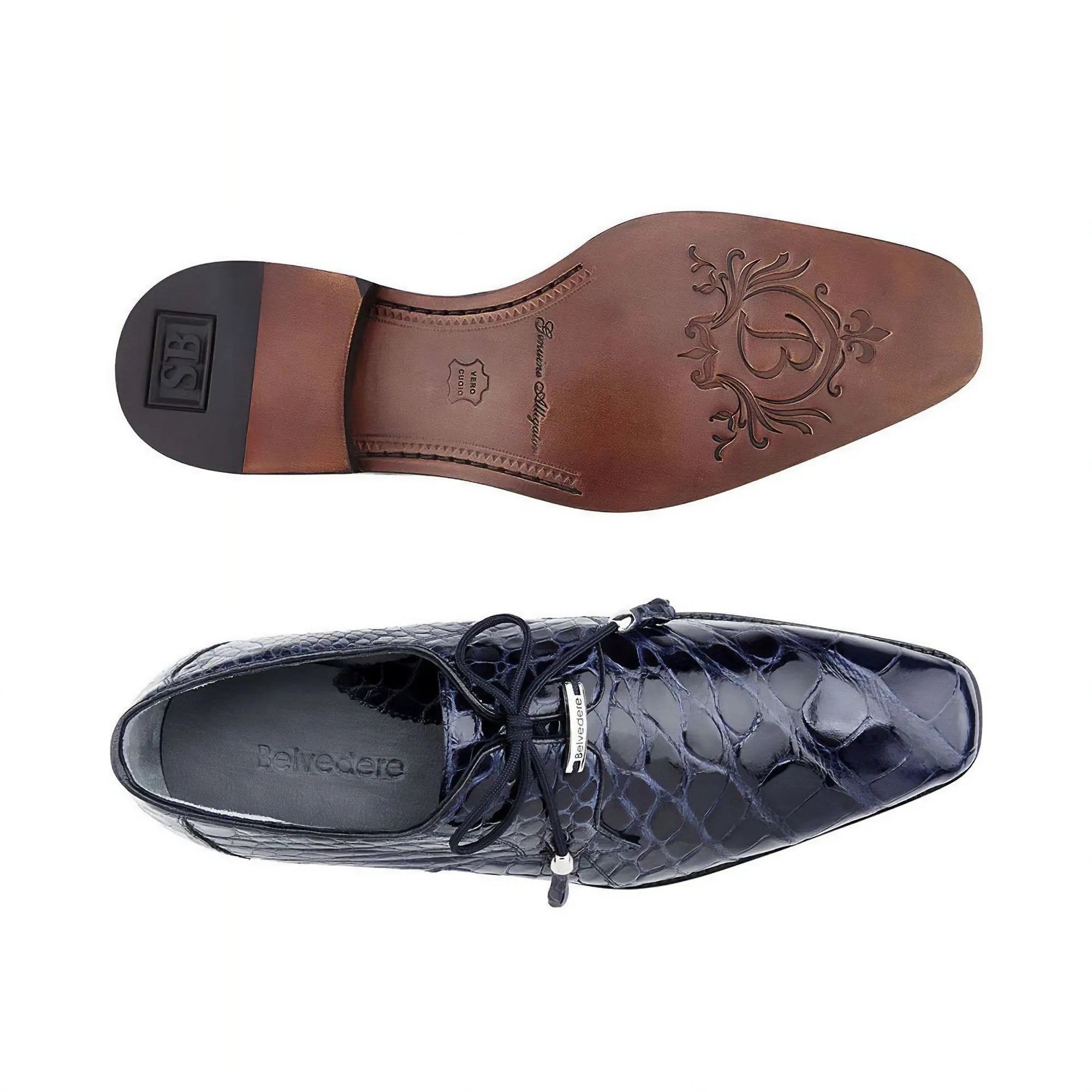 Belvedere Lago in Navy Genuine Alligator Oxfords