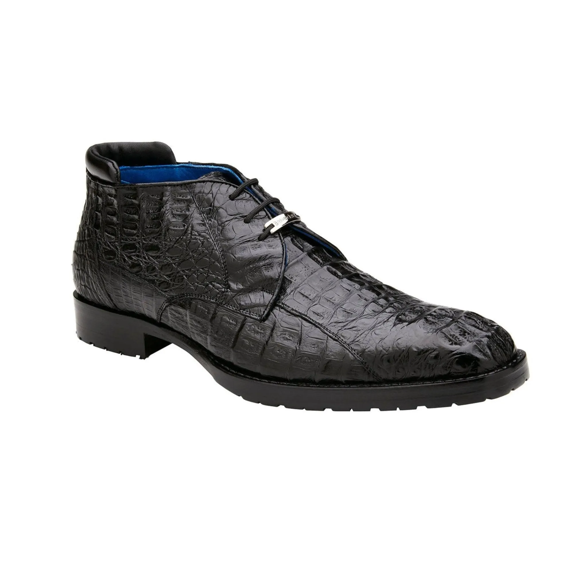 Belvedere Marcello in Black Hornback Caiman Ankle Boots