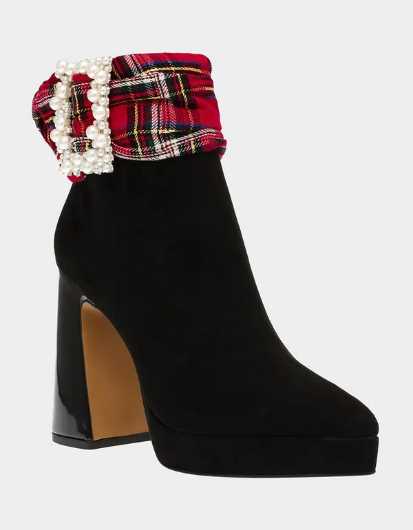 Betsey Johnson Black & Red Stewart Plaid  Ankle Booties