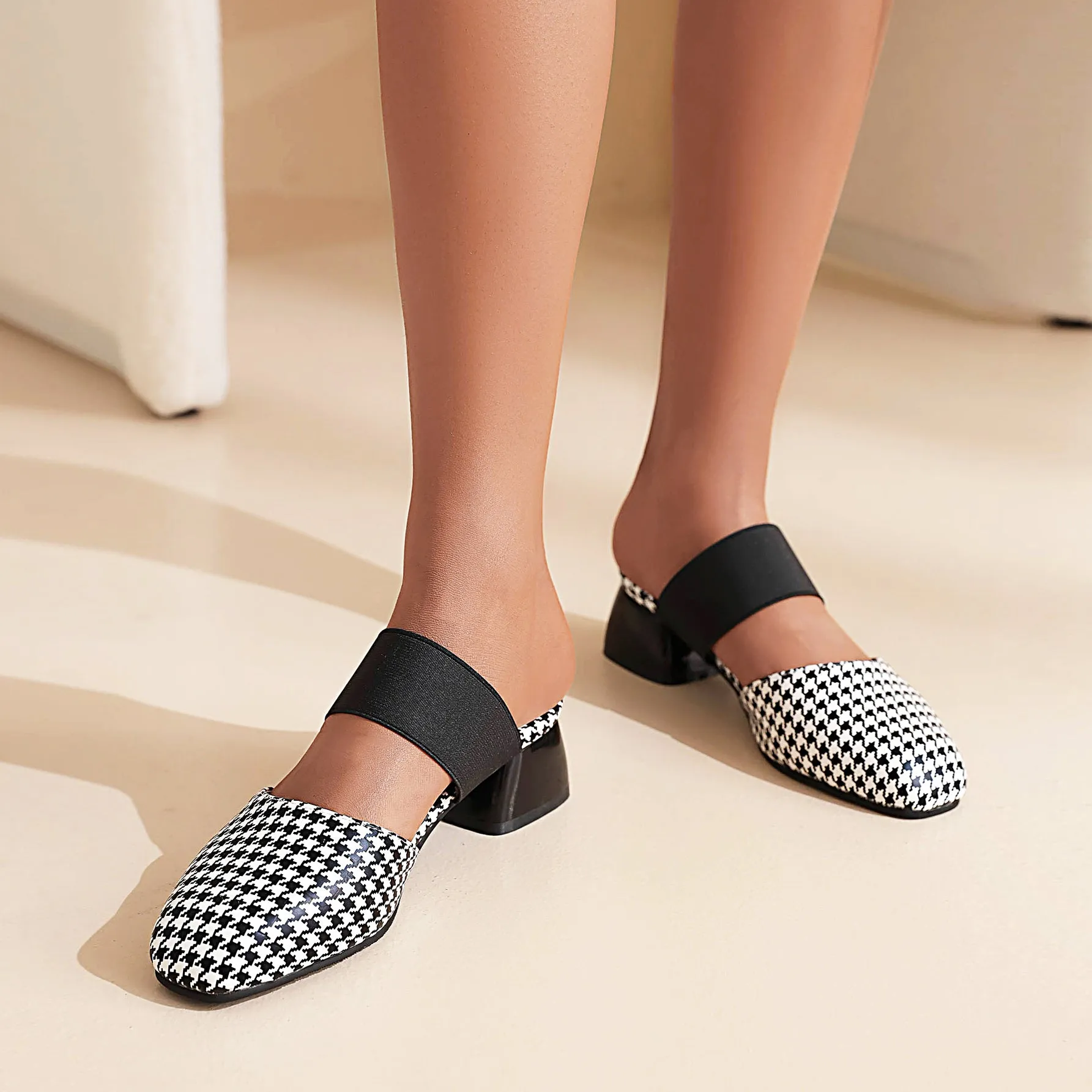 Bigsizeheels Houndstooth Round Toe Flats Sandals - Lattice