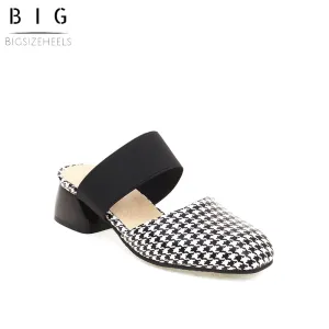 Bigsizeheels Houndstooth Round Toe Flats Sandals - Lattice