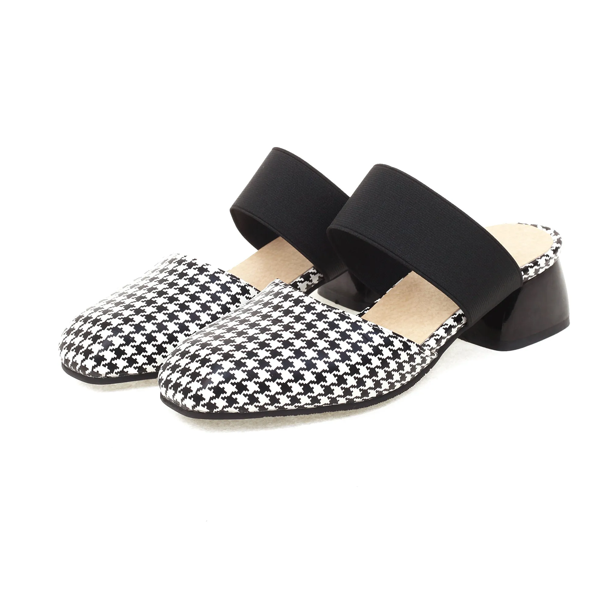 Bigsizeheels Houndstooth Round Toe Flats Sandals - Lattice