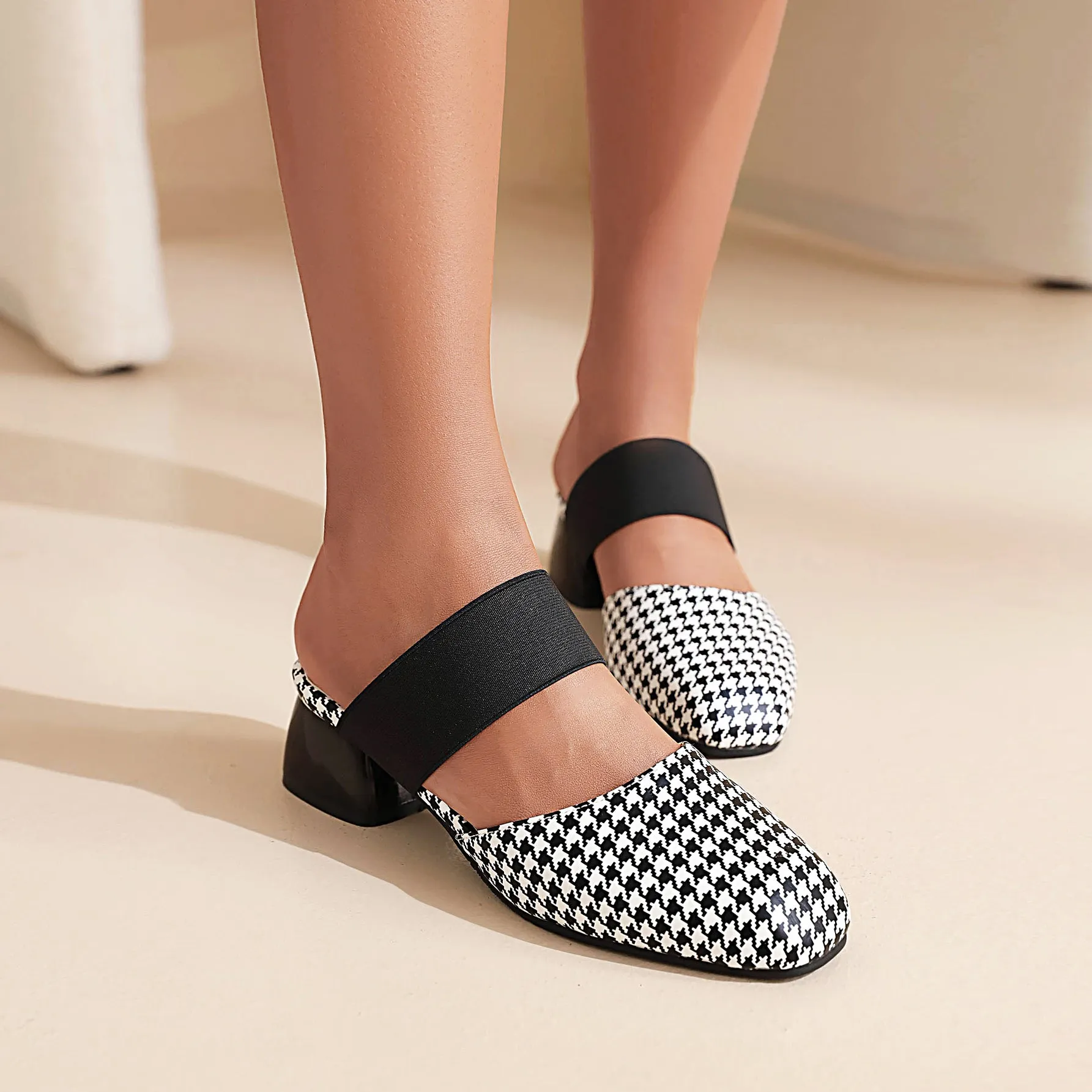 Bigsizeheels Houndstooth Round Toe Flats Sandals - Lattice