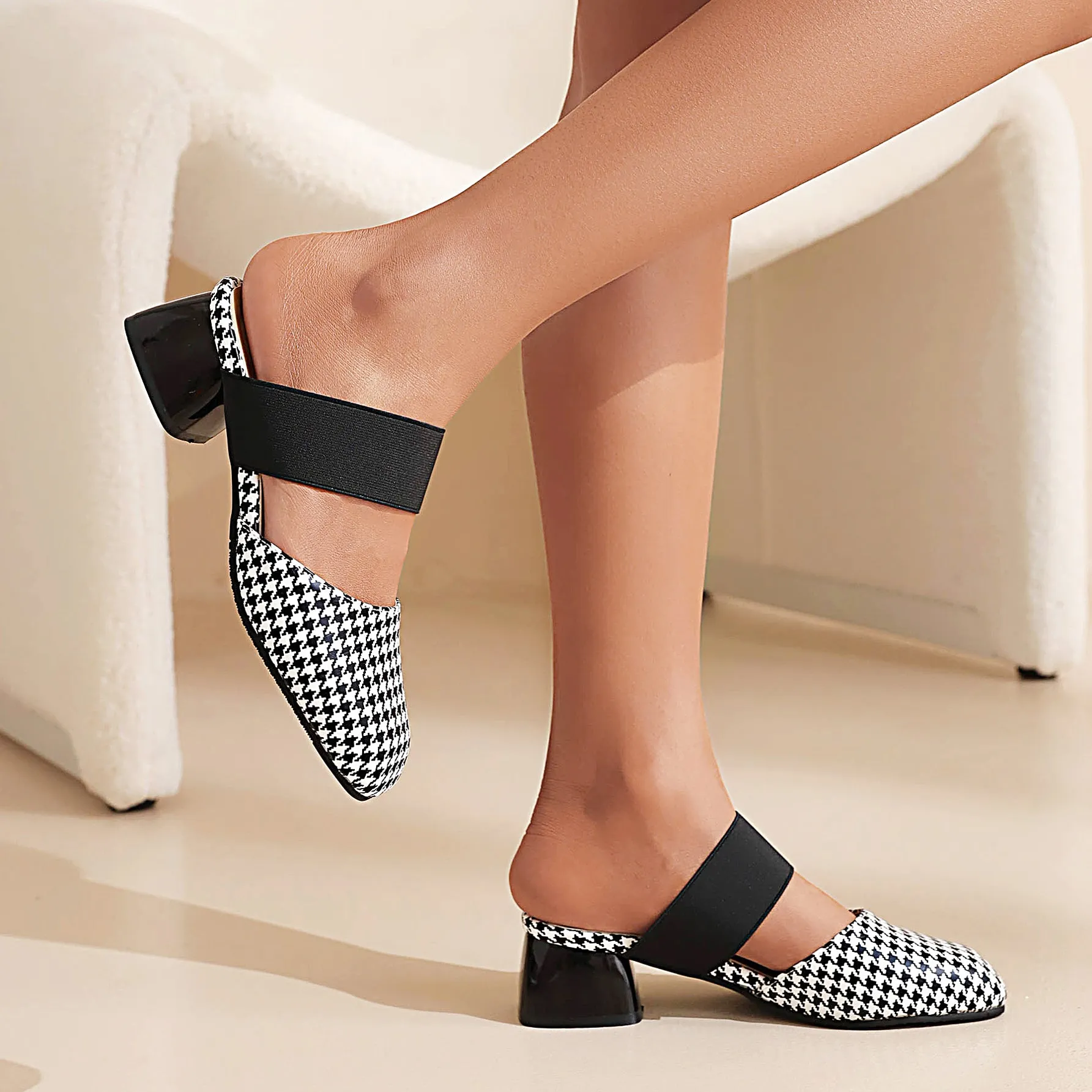 Bigsizeheels Houndstooth Round Toe Flats Sandals - Lattice