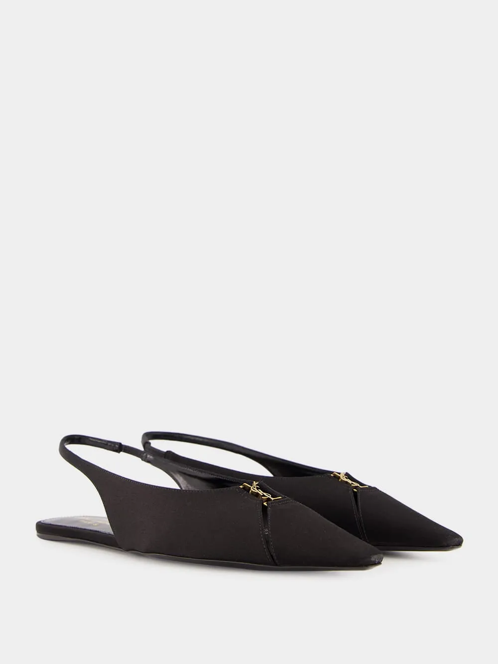 Black Babylone Satin Crepe Slingback Flats