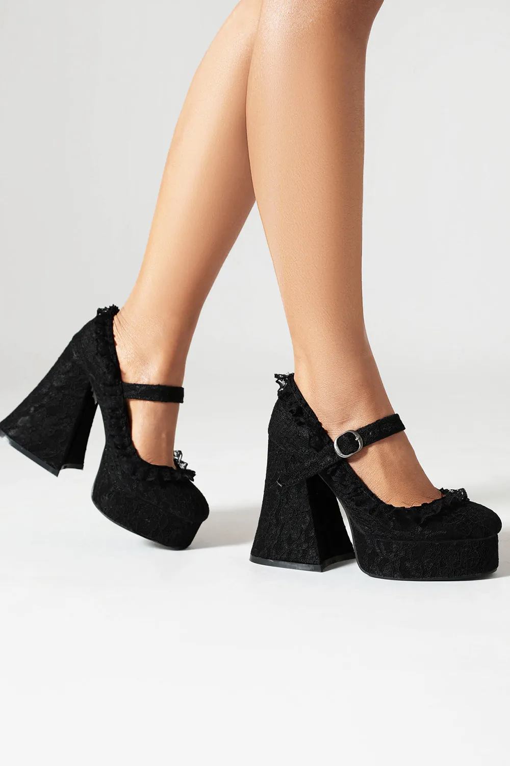 Black Closed Toe Platform Block Heel Shoes