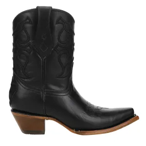 Black Embroidery Ankle Snip Toe Cowboy Booties