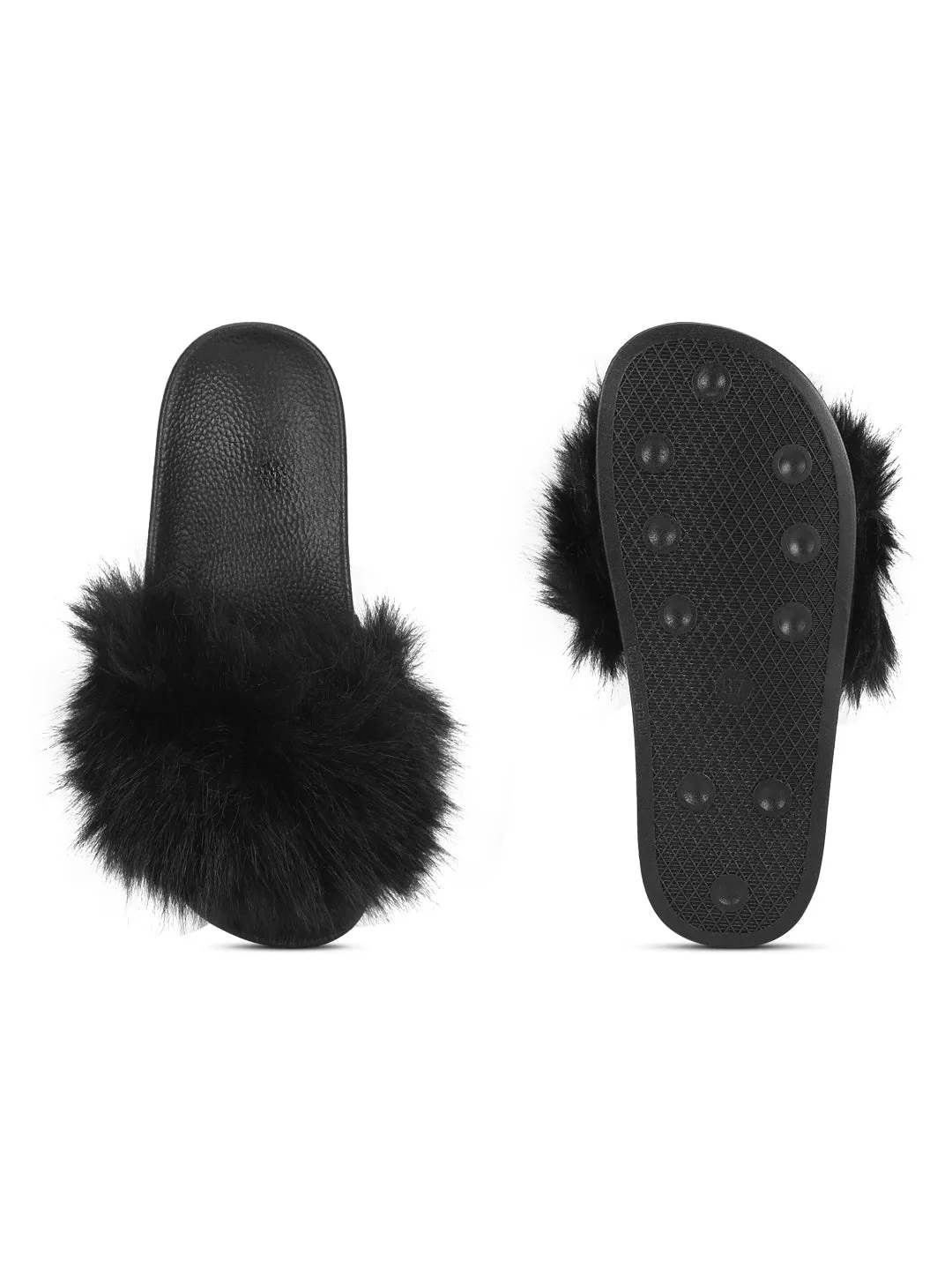 Black Fur Slip-On Flats (TC-AMUNA1012-BLK)