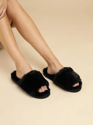 Black Fur Winter Warm Comfy Slipper (TC-INDSLIP3-BLK)