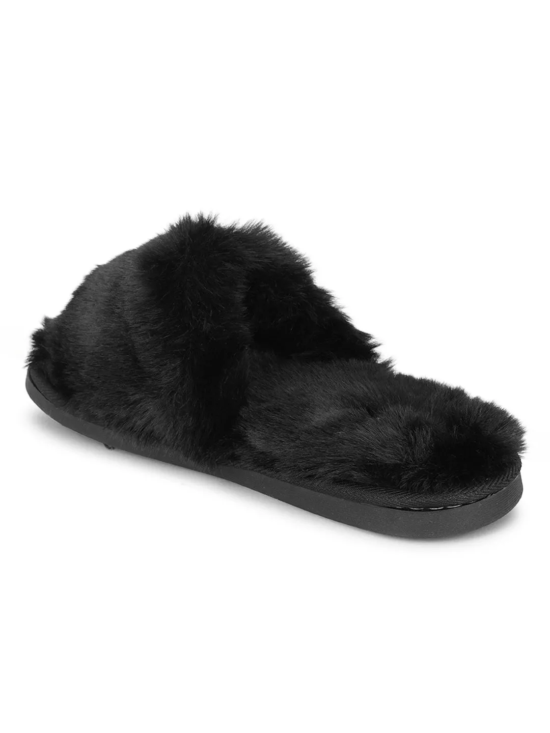 Black Fur Winter Warm Comfy Slipper (TC-INDSLIP3-BLK)