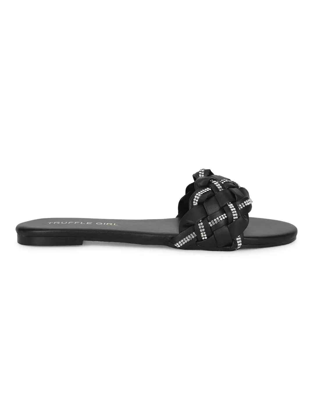 Black PU Braided Diamante Slip Ons (TC-ST-1215-BLK)