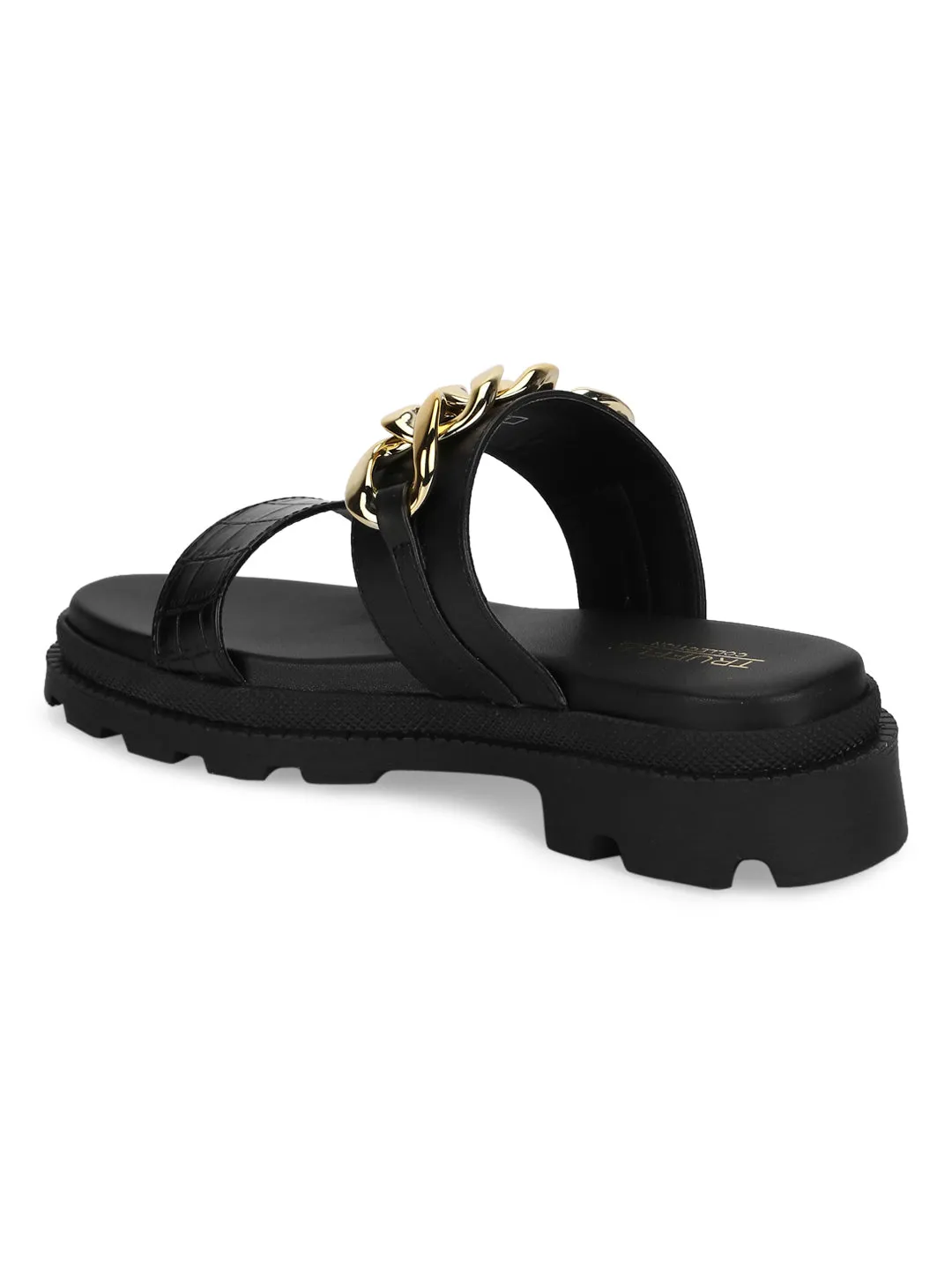 Black PU Chained Platform Flats (TC-ST-1219-BLKPU)