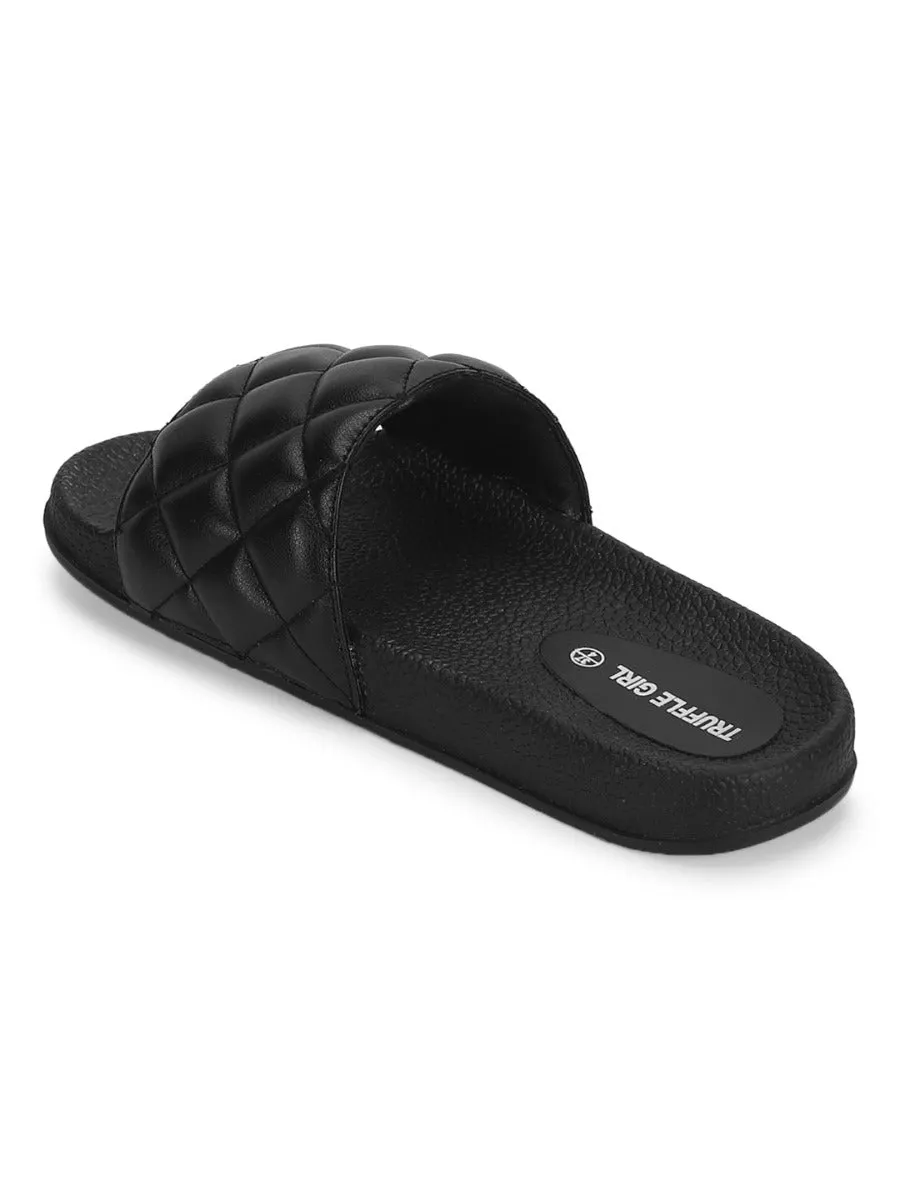 Black PU CrissCross Quilted Slip Ons