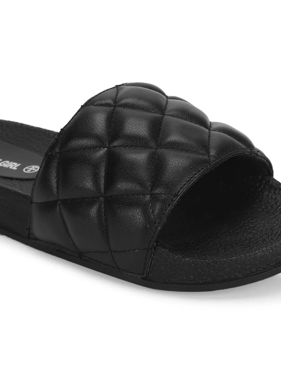 Black PU CrissCross Quilted Slip Ons