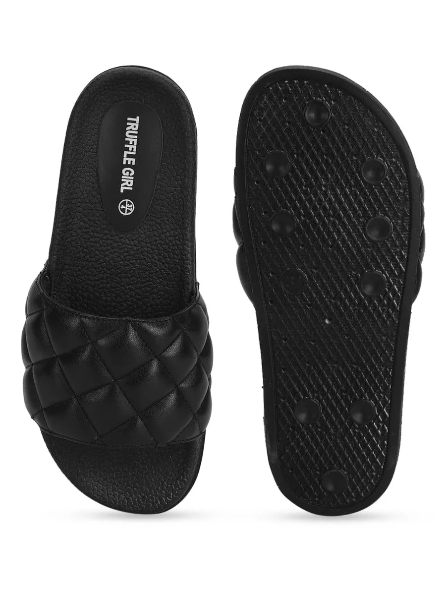 Black PU CrissCross Quilted Slip Ons