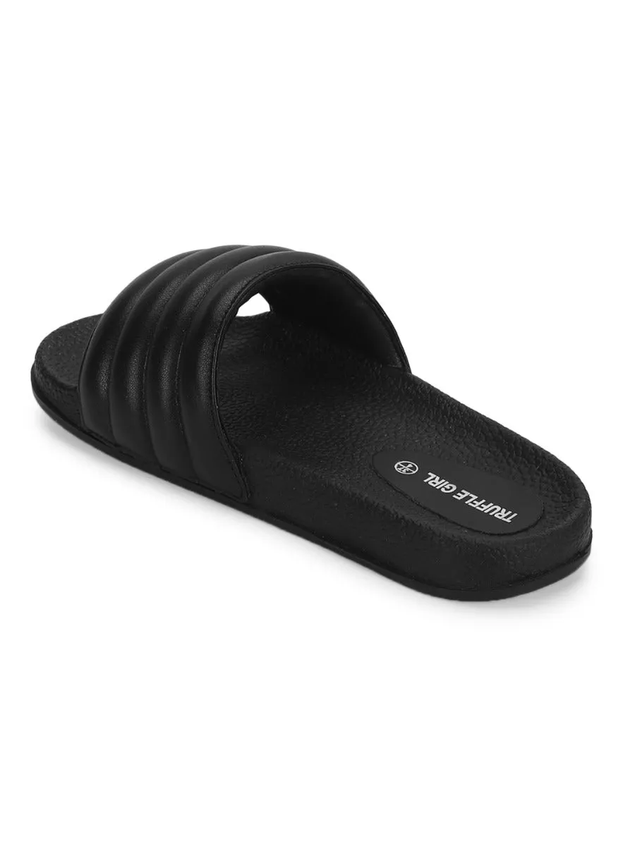 Black PU Line Quilted Slip Ons