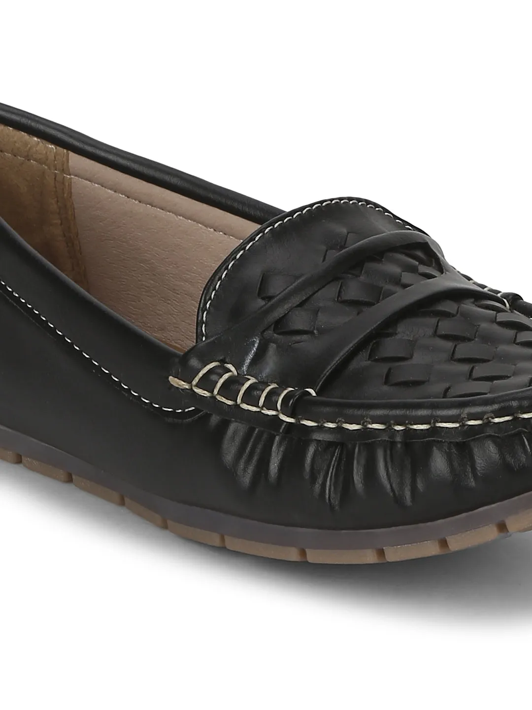 Black PU Loafers With Weaves