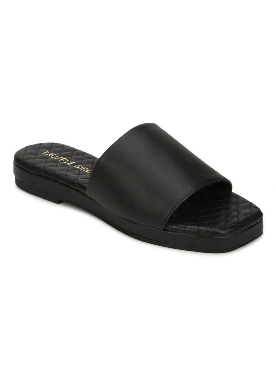 Black PU Quilted Sole Slides