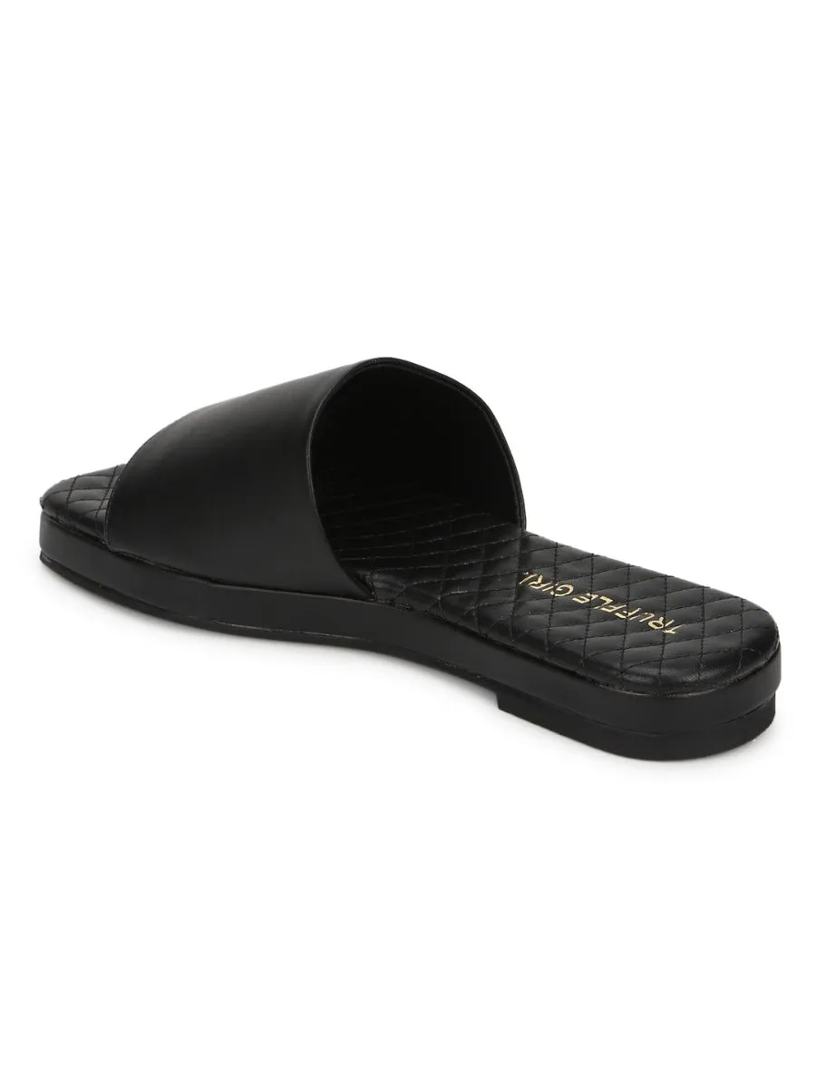 Black PU Quilted Sole Slides