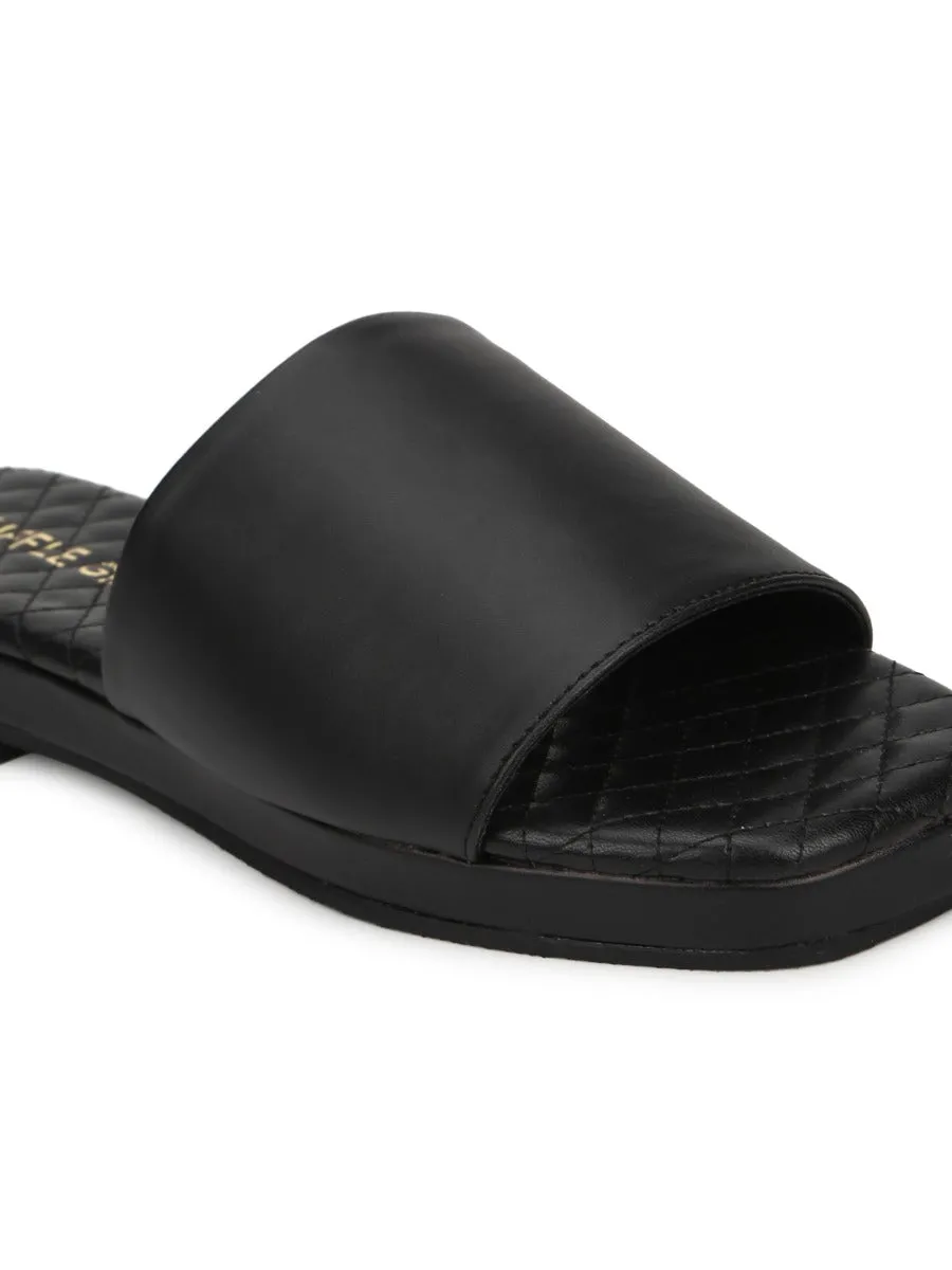 Black PU Quilted Sole Slides