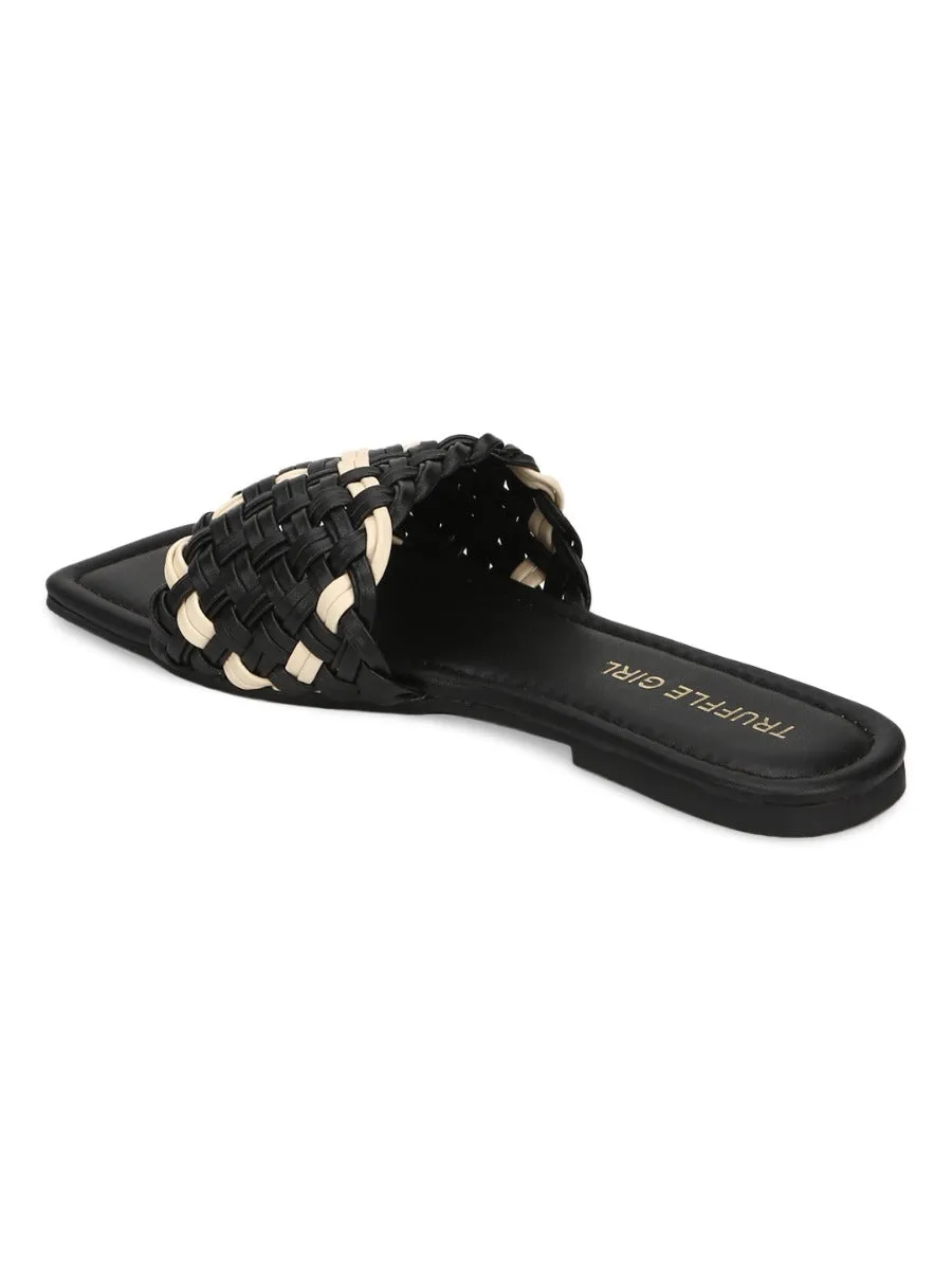 Black PU Slides With Knotted Details