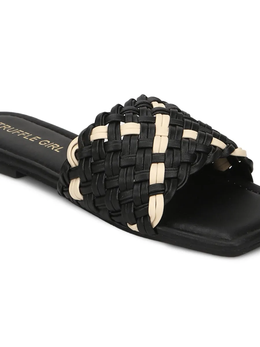 Black PU Slides With Knotted Details