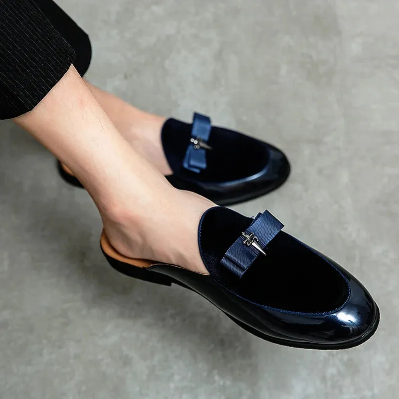 Bow Metal Appliques Leather Mules Shoes