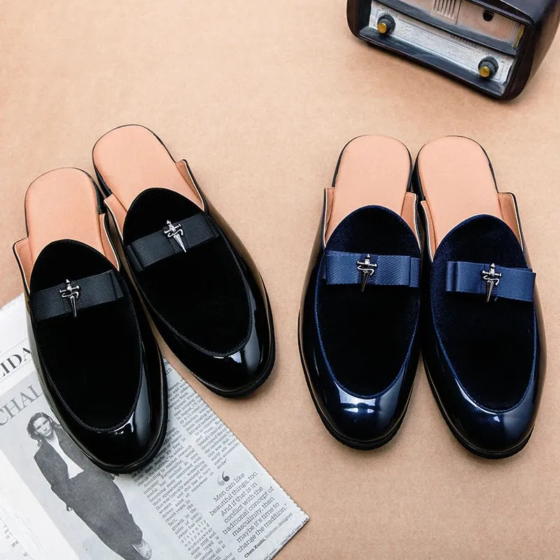 Bow Metal Appliques Leather Mules Shoes