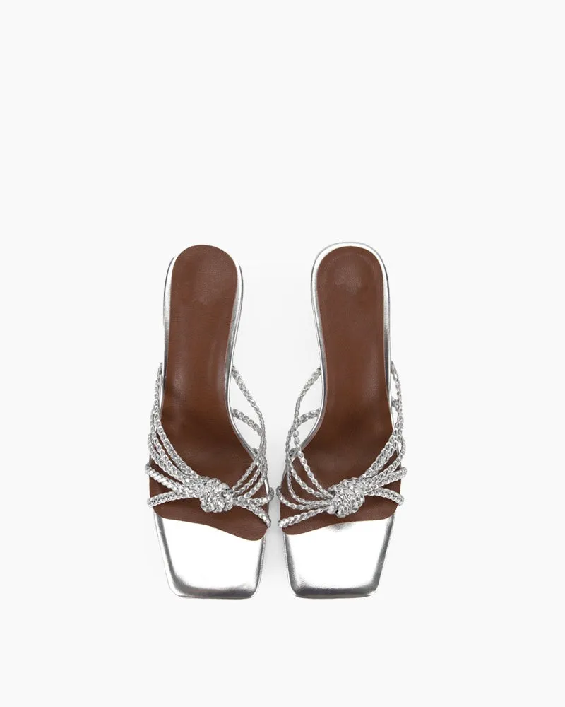 Braided Patent Mid-heeled Sandals