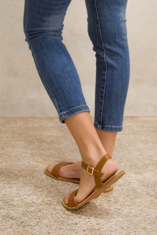 Brown Flat Open Sandal With Buckle Strap