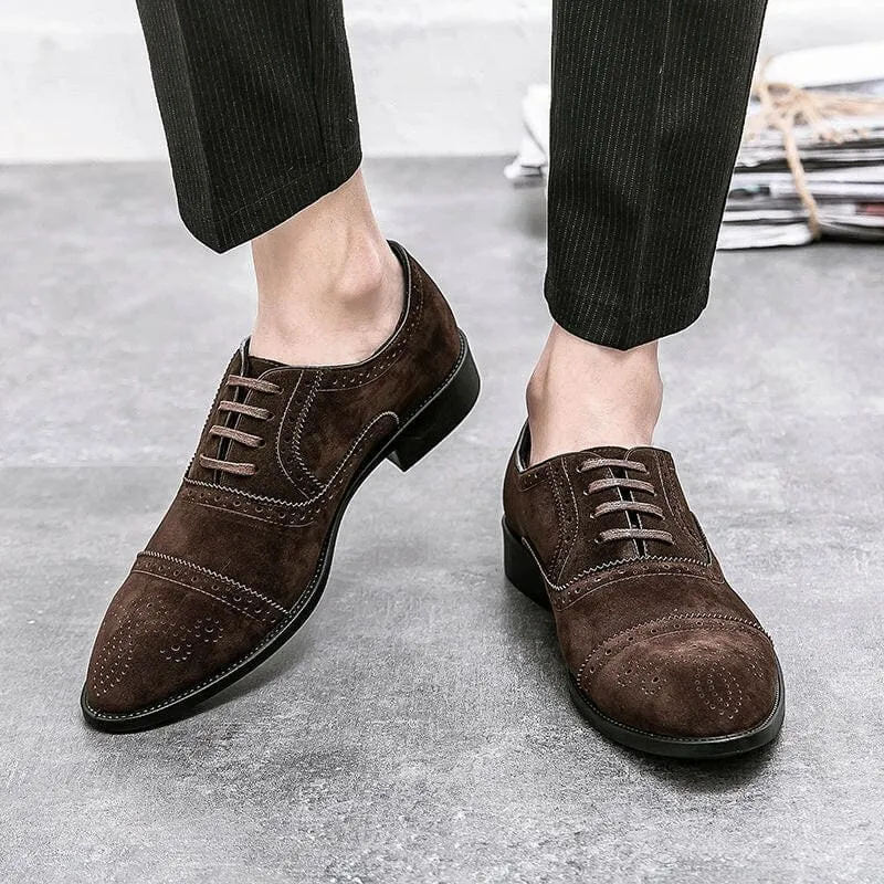 Brown Suede Casual Brogue Carved Shoes for Everyday Style