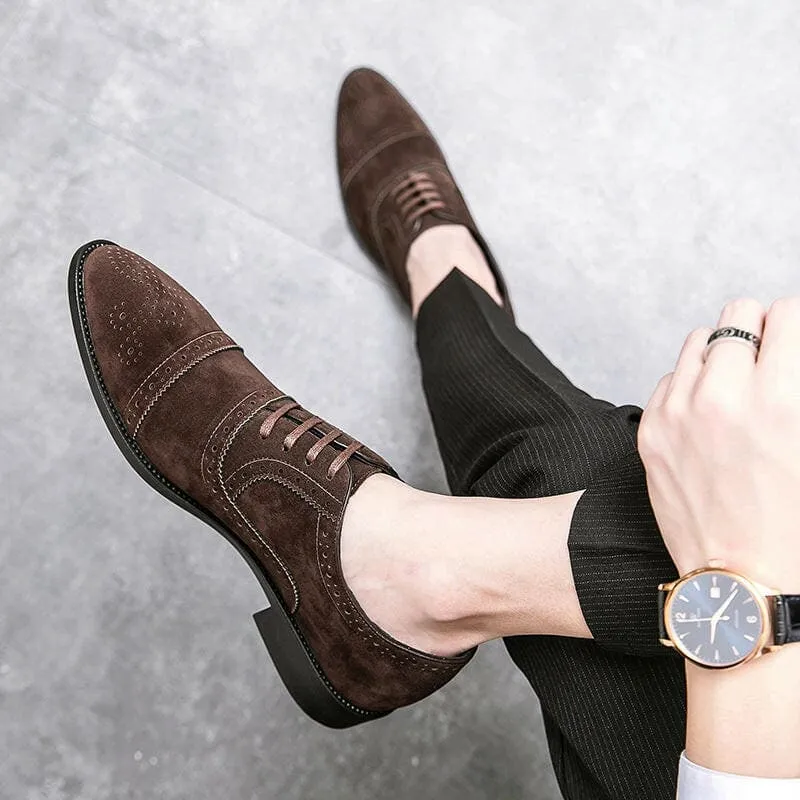 Brown Suede Casual Brogue Carved Shoes for Everyday Style