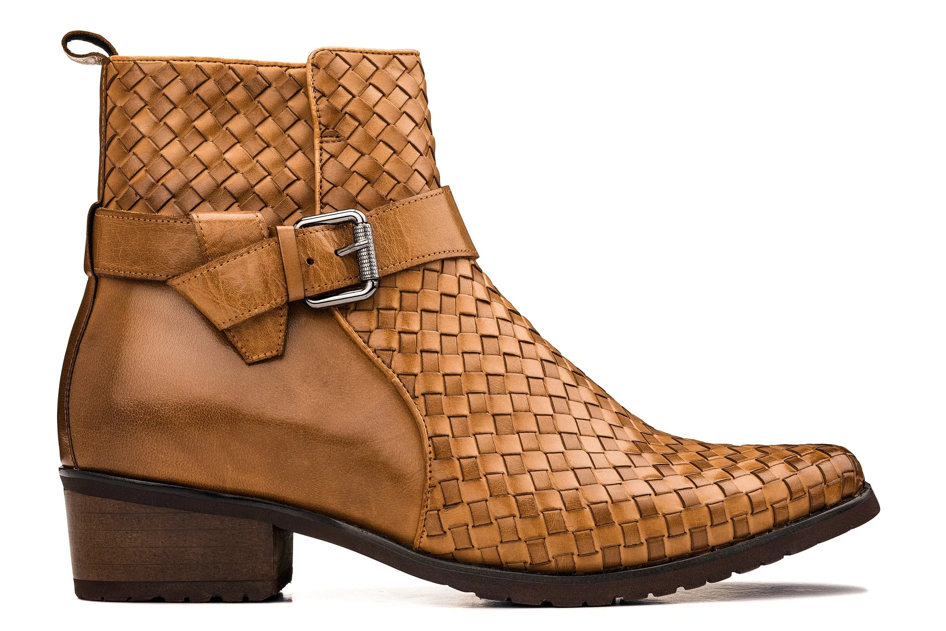 CALTO - K30524 - 3.3 Inches Taller (Light Brown) - Woven Buckle High-Top Ankle Zip-Up Boots