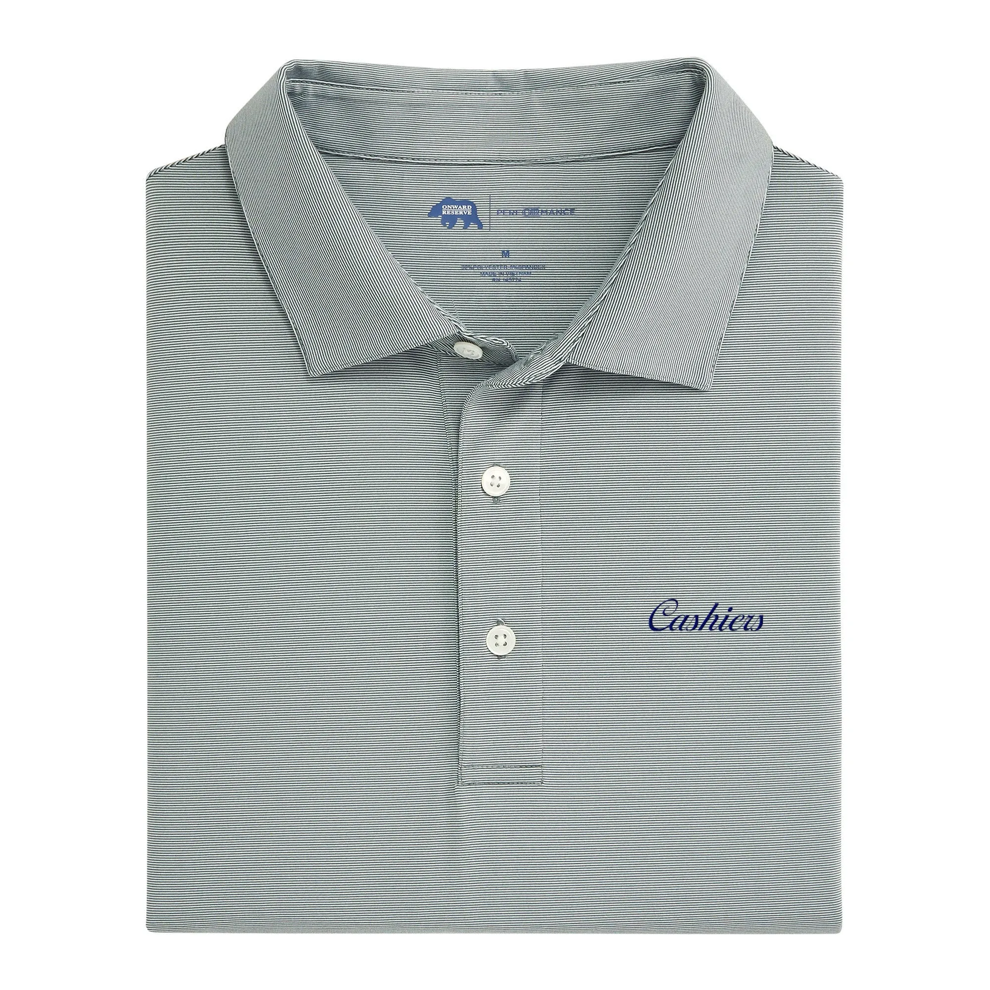 Cashiers Town Script Hairline Stripe Performance Polo - Trekking