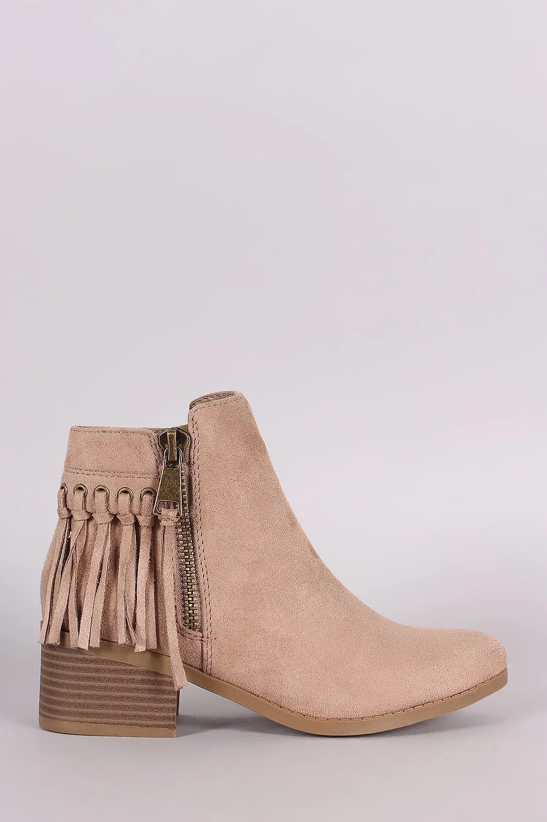 City Classified Suede Fringe Block Heel Ankle Boots