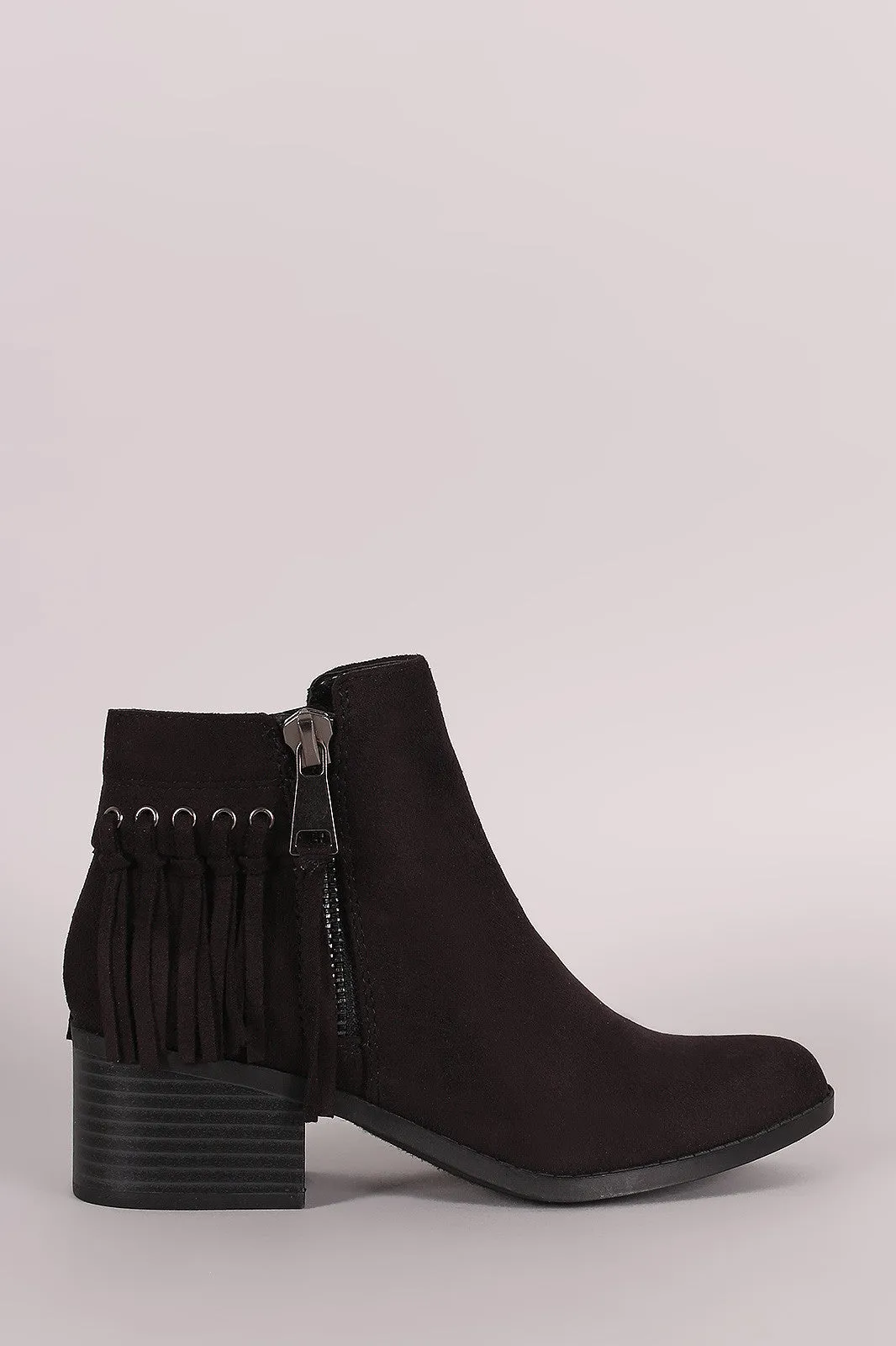 City Classified Suede Fringe Block Heel Ankle Boots