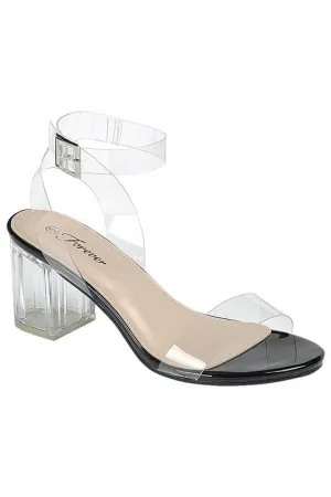 Clear Strap Low Block Heel Black Toe