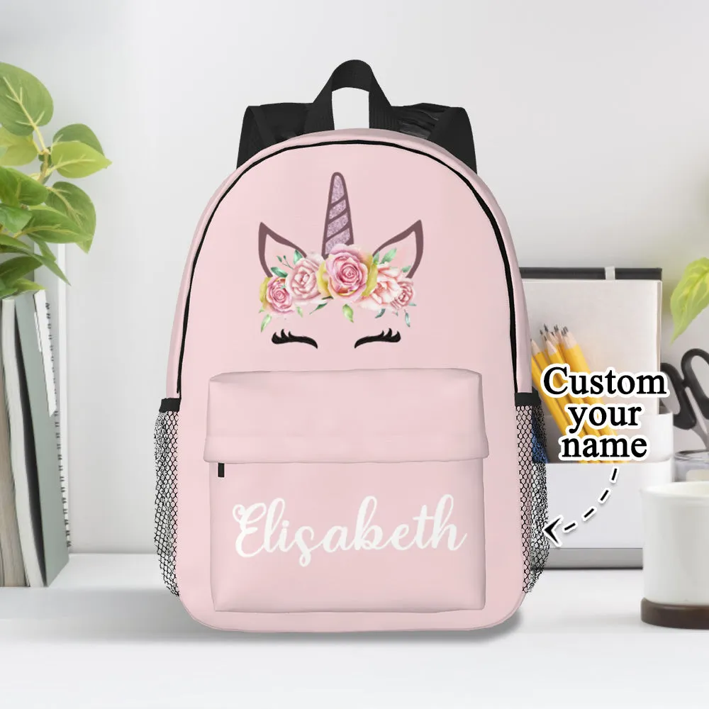 Custom Name Backpack Personalised Unicorn School Bag for Kids